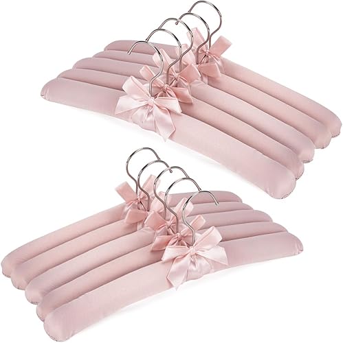 NEOVIVA Perchas acolchadas de satén antideslizantes de 15 pulgadas para mujer, perchas acolchadas de satén rosa para ropa de mujer, ganchos de seda