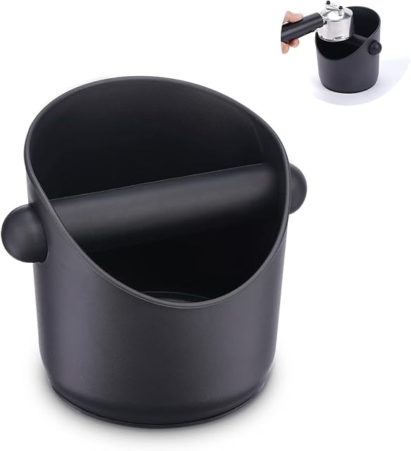 ERBO Pojemnik na sitko, Knock Box, pudełko na espresso, ze zdejmowanym drążkiem, do zbierania fusów z kawy, do zbierania fusów z kawy i recyklingu
