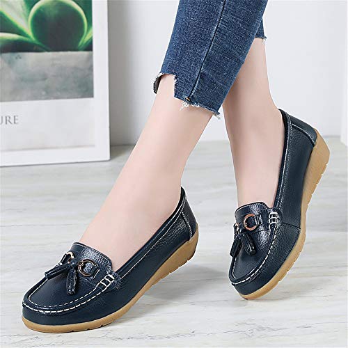 Image of Women Loafers Leather Rubber Sole Slip On Walking Flats Casual Moccasin Boat Shoes