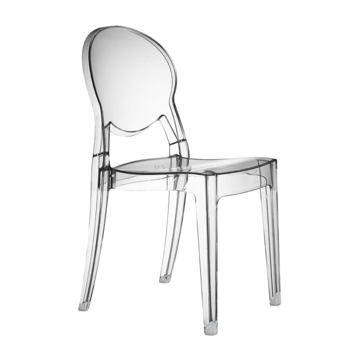 Chaise transparente aquasalée Eurosedia en polycarbonate recyclable, adaptée pour l'intérieur et l'extérieur, empilable, certifiée Catas