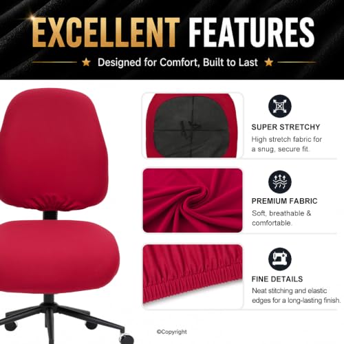 Image of Stretchable Desk Office Chair Seat Covers - Universal Stretch Computer Chair Slipcover - 180GSM Washable Rotating Backrest Coverings & Cushion Protectors for Dogs, Cats, Pets