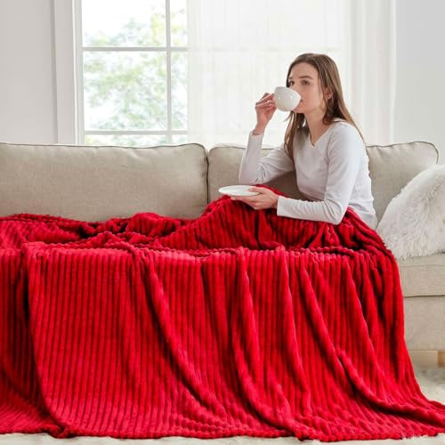 Image of Nestl Blanket for Bed - Cozy Warm Fuzzy Blankets for Women (11 - Cherry Red, Queen (90 inch x 90 inch))