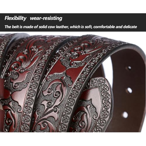 KuRkur Leather Belt Men's Leather Ratchet Embossed Belt Adjustable Western Cowboy Waist Strap,Black,Waist:38"~41"2