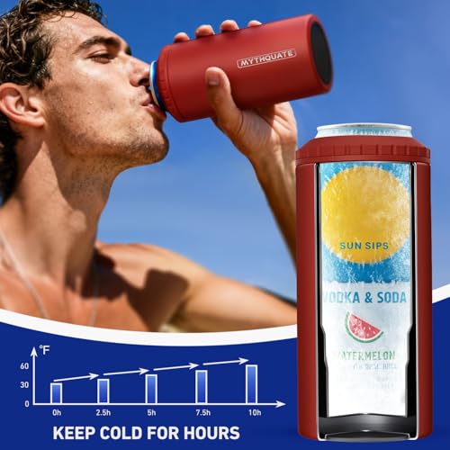 Image of 3 in 1 Slim Can Cooler for 12 OZ Skinny Can, Regular Can & Beer Bottle - Keep Cold for 6 Hours - Double Walled Insulated Stainless Steel Vacuum Beverage Can Insulator