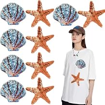 10 PCS Ocean Sequin Iron on Patches Cute Cartoon Starfish Shell Applique Shiny Embroidery Patch for Clothing, Bags, Jackets, Jeans DIY Earrings Accessory Craft Valentine Christmas Decoration