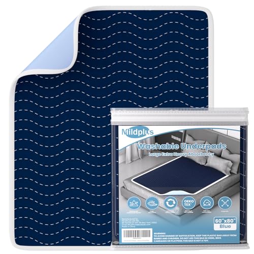 Image of Ultra-Absorbent Extra Large Washable Waterproof Bed Pads 60 inchX80 inch Reusable, Leakproof Incontinence Bed Pads for Adults, Babies & Pets , Waterproof Bed Wetting Pads & Sheet Blanket(Blue)