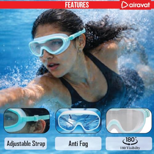 Image of AIRAVAT Shore swimming goggles, polycarbonate goggles, No Leaking Anti-Fog Pool Goggles for Adult Men Women Youth, UV Protection, 180 Clear Vision, Free size (White Combo)
