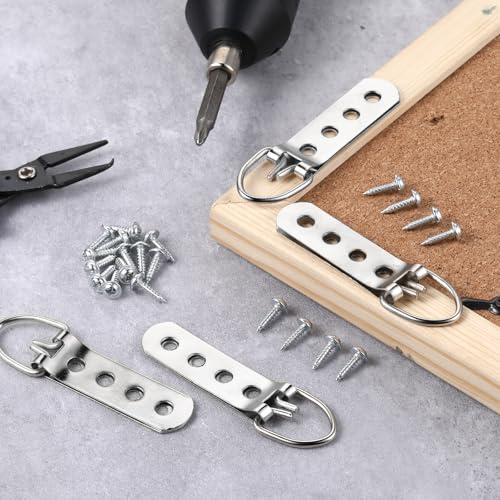 Image of 6 PCS Super Heavy Duty Extra Large Strap Hanger D-Ring Hanger with 24pcs Screws Sliver Picture D Ring Hangers Stainless Steel Picture Frame Hangers Mirror Hanging Hardware for Hanging Pictures