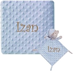 various Set Personalizada Manta + Dou Dou Bordado Bebe Recien Nacido Padres Primerizos Manta Suave Minky Poliester Cuna Coche Nina Nino Nombre Bordado Detalle Tierno Color Azul