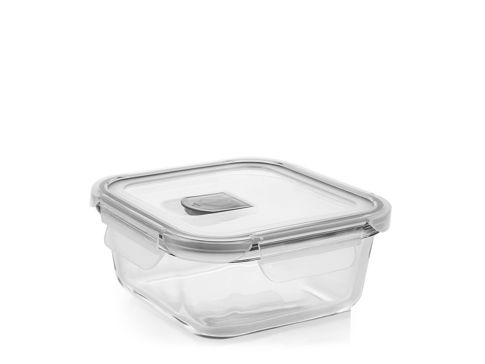 H&H Glass Container with Polypropylene Lid with Valve - 530 ml, 13.5 x 13.5 cm - Airtight, Dishwasher, Microwave and Oven Safe (without lid)