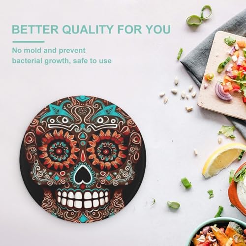 Tabla de Cortar Redonda Sugar Skulls Día de Muertos, Fácil de Limpiar, para Cocina, Tamaño Grande 7,9 pulgadas, Ideal para Carnes y Verduras miniatura 5
