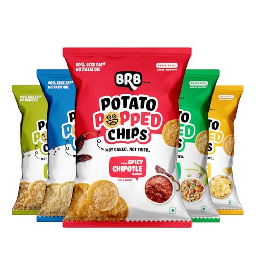 Image of BRB Potato Popped Chips - 5 Flavours | Not Fried. Not Baked | 60% Less Oil, Lower Calorie, No Palm Oil, Healthy Snack | 5 x (48g /51g) Combo Pack (weight may vary)