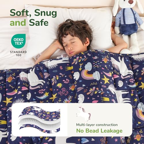 Image of Sivio Weighted Blanket 3lbs, Unicorn Small Cooling Heavy Blankets, Washable Breathable Throw Blanket for Sleep & Calming, 36 inchx48 inch-3lb, Navy Blue