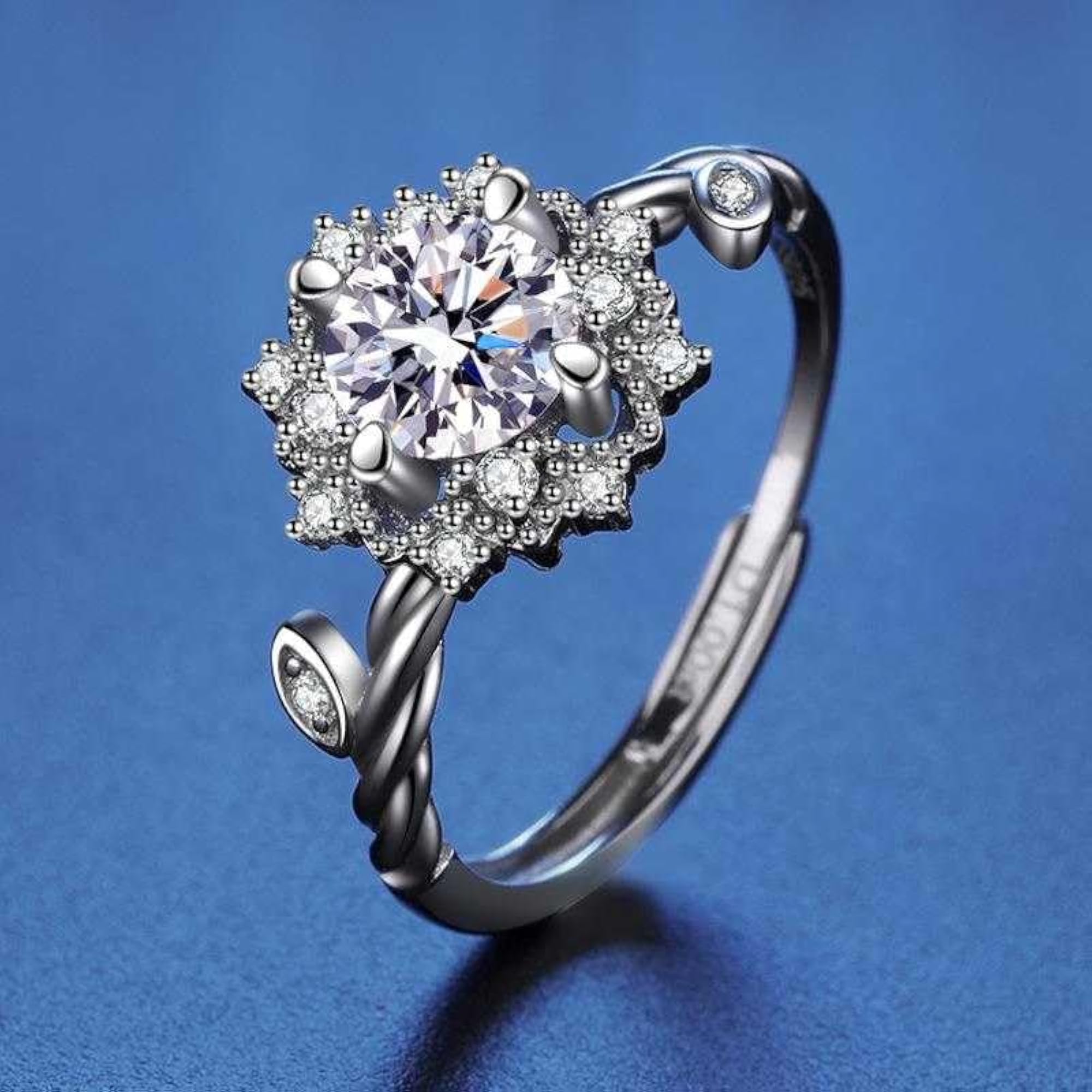Plated Flower Cutting Ring with Cubic Zirconia