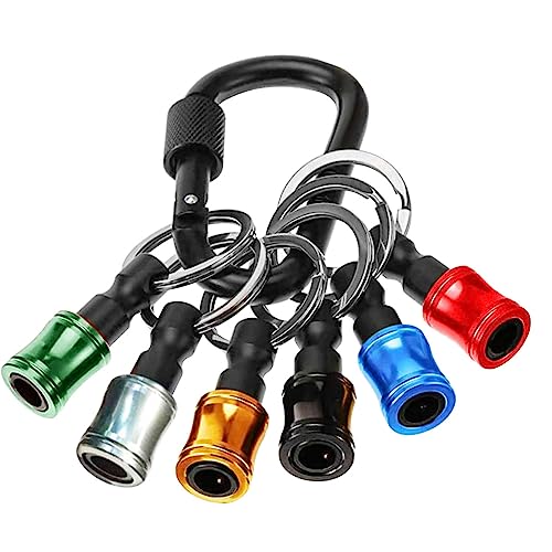 Bestgle 6 Pezzi Portachiavi Cacciavite Porta Bit 1/4 Pollice Portatile Drill Bit Holder in Lega di Alluminio per Supporto per Barra di Estensione del Trapano con Portachiavi