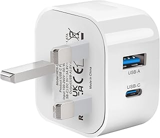 USB C Plug Fast Charge, 20W USB Type C and USB A Wall Charging Plug USC Mains Charger Adapter UK for Apple iPhone 14/14 Pro/14 Pro Max/13/13 Pro/13 Pro Max/12/12 Pro/12 Pro Max/SE 2020/11,iPad