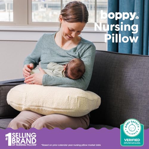 Image of Boppy Nursing Pillow - Ergonomic Bottle & Breastfeeding Pillow with High, Firm, Large Area, Water-Repellent Cushion with Washable Cover; Baby Safety Alliance Verified - Oatmeal Boucle
