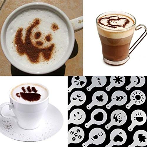 Coffee Foam Template, 16Pcs Plastic Foam Latte Art Stencils Barista Template Various Patterns Art DIY Tools for Decorating Oatmeal Cupcake Cake Cappuccino Hot Chocolate