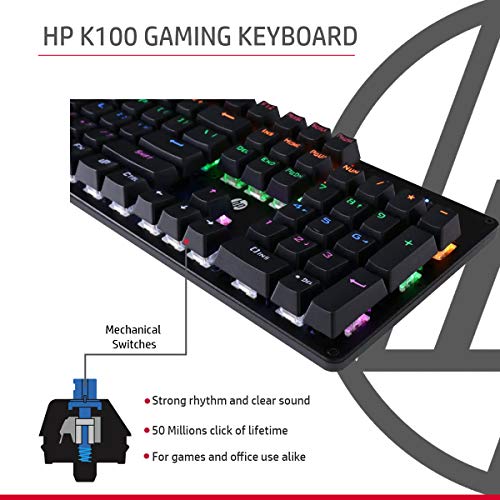 Image of HP GK100 Wired Full Size RGM Backlit Mechanical Gaming Keyboard, 4 LED Indicators, Mechanical Switches,Double Injection Key Caps, and Window Key Lock, 3 Years Warranty (1D763AA)