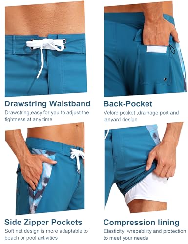 unitop Mens Swim Trunks with Compression Liner Bathing Suit 9" Surfing Summer Board Shorts with Pocket2