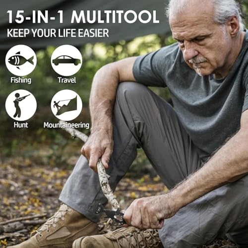 Ledeak 15 in 1 Multi Tool EDC Pocket Multitool Portable Stainless Steel Outdoor Survival Tool Gadgets Saw Screwdriver Wire Cutter Bottle Opener with Paracord Carabiner Keychain for Camping Hiking - Image 4