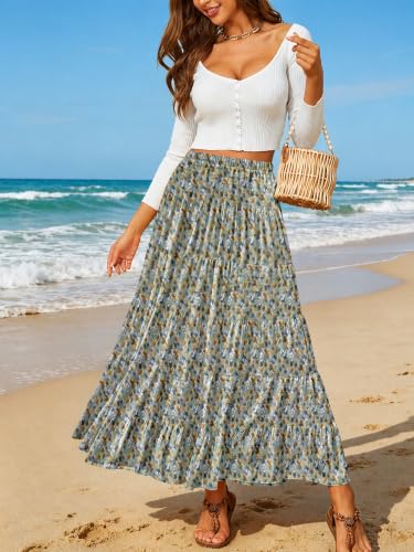 Image of NASHALYLY Women's Chiffon Elastic High Waist Pleated A-Line Flared Maxi Skirts
