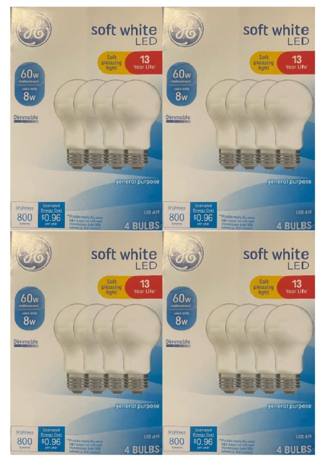 GE 16 Pack LED 60W Equivalent Soft White A19 2700K Light Bulbs, (Soft White, 16 Pack)