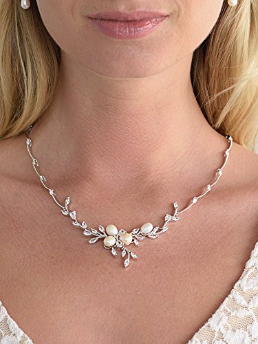 Mariell Genuine Freshwater Pearl & Cz Marquis Necklace Earrings Set Luxury Bridal Jewelry #TOP2