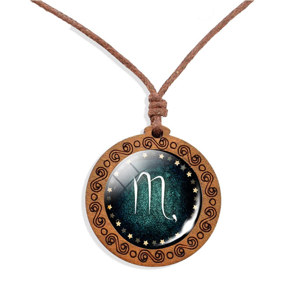 Zodiac Constellation Pendant Necklace for Women Men Geometric Circle Coin Disc Time Gemstone Constellations Necklace Teen Girls Jewelry