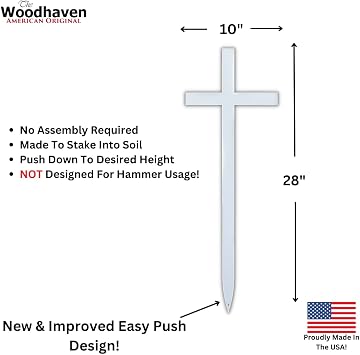 Woodhaven Memorial Cross - Steel Grave Marker 28 x 10 Inch - Perfect For Outdoor And Memorial Sites - White Powder Coat Finish - Headstone Replacement - Made In The USA