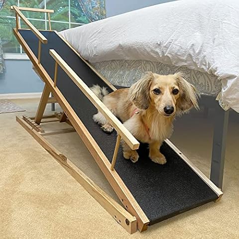 DoggoRamps Dog Ramp for Beds - Adjustable up to 37" High Beds with Low Incline, Safety Rails & Anti-Slip Grip, for Small Dogs up to 50lbs - Solid Hardwood, Made in North America Cover