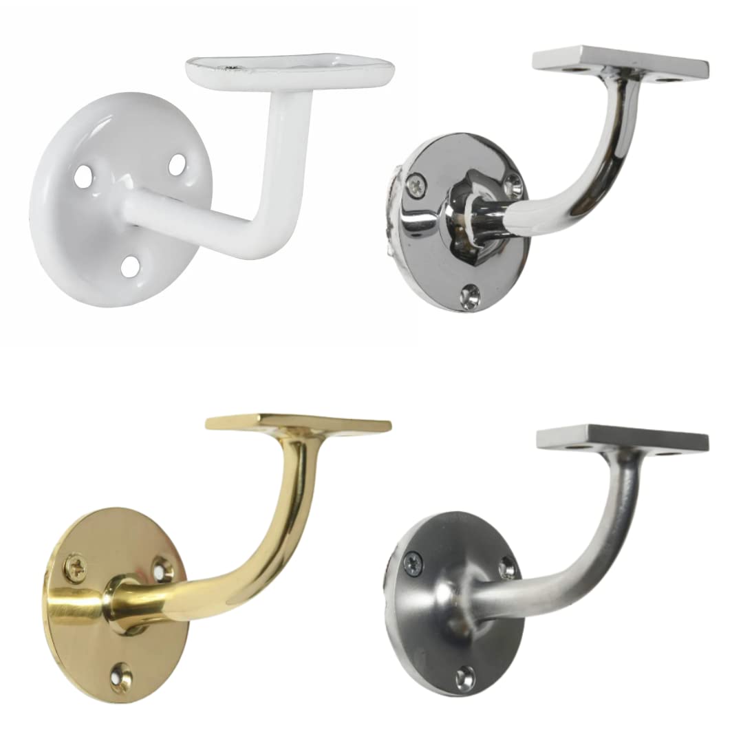 [FIXINGS DIRECT™] Ultimate Handrail Brackets Multiple Finishes Available (Brass, Chrome, White, Brushed) in Packs of 4 Or 5 Stair Bannister Brackets (Pure White, Pack of 4)