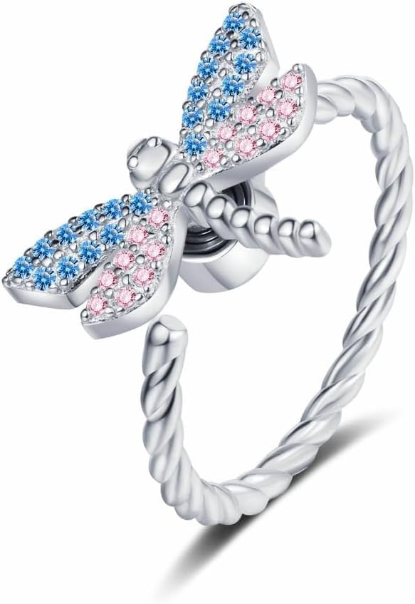 CZ Butterfly 360° Spinner Anxiety Fidget Ring for Girls & Women – Open Adjustable Anti-Anxiety Relief Ring with Blue & Pink Crystals – Stress Relief Spinner Jewelry Gift-image-3