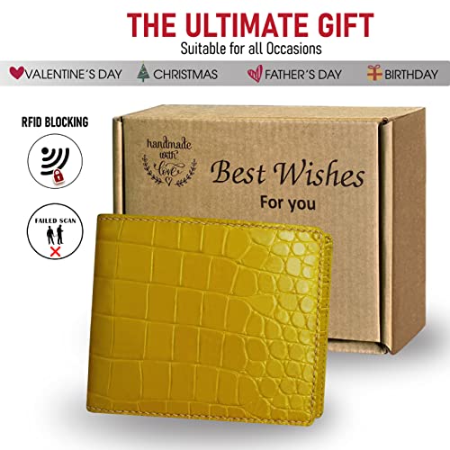 Image of HATA Men Leather Bifold Wallet RFID Blocking Front Pocket Exotic Billfold Handmade Gift For Birthday Wedding Anniversary Father's Day