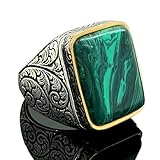 Malachite Gemstone Ring, Men Handmade Ring, Turkısh Handmade Ring, Embroidered Ring, Ottoman...
