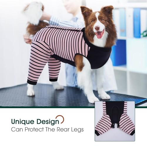 Image of Kuoser Dog Recovery Suit with Anti Licking Rear Leg Sleeve, Pink L | Abdominal Dog Surgical Suit with Pants Cover Protect Wounds, Dogs Elbow Protector Soft Pet Surgery Onesie Cone Alternative