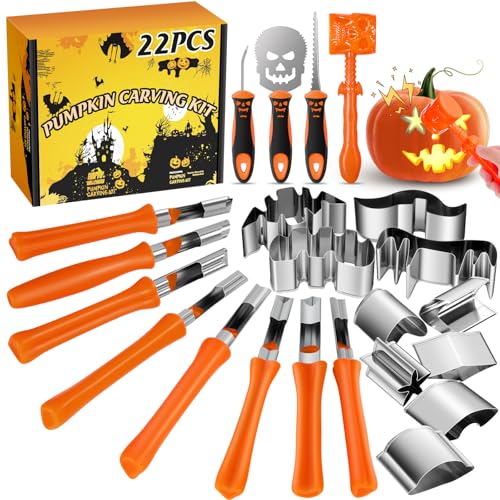 Pumpkin Carving Kit Halloween, 22 PCS Safe and Easy Pumpkin