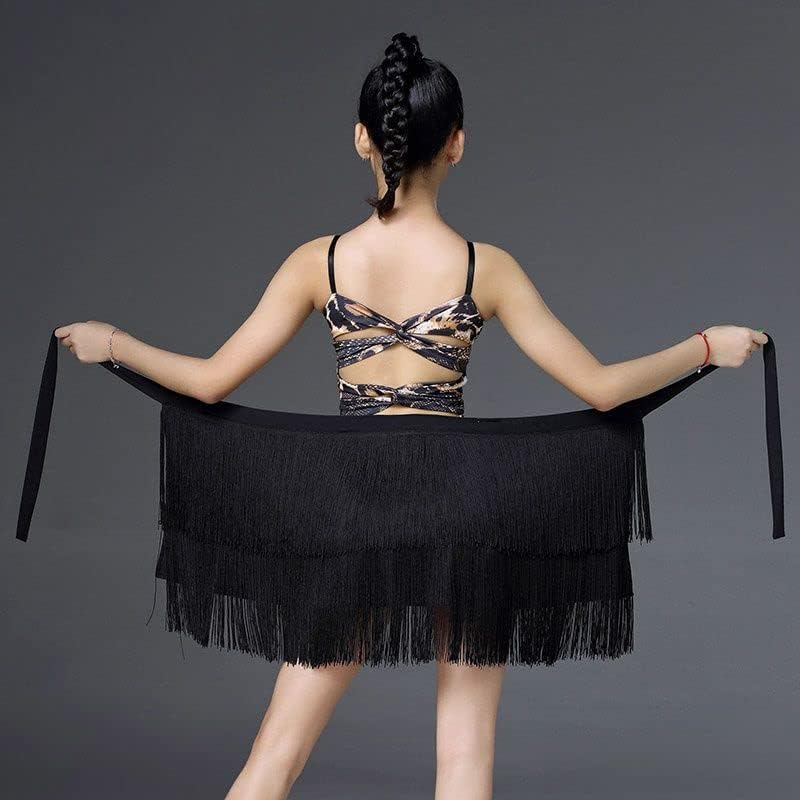 Latin Dance Double Layer Design Fringe Halter Waist Scarf Hip Apron Tassel Tiered Latin Dance Practice for Tango Ballroom Black - Image 3