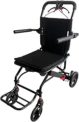 Cadeira de Rodas de Transporte Dobrável, Estrutura Leve, Tecido Respirável, Freios e Cinto de Segurança, Preto
