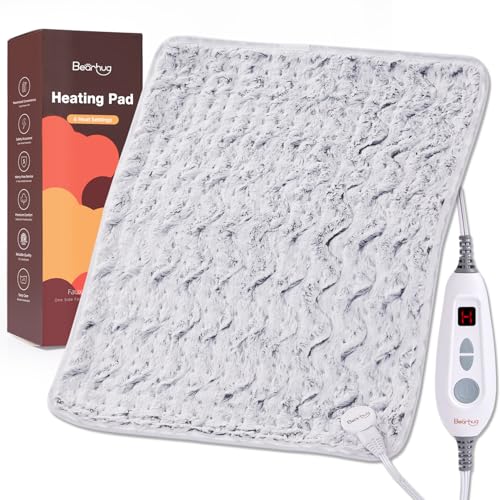 Image of Bearhug XL Electric Heating Pad 20''x24'' Double-Sided Faux Fur Heated Pad, 6 Heat Levels, 2H Auto-Off, Moist & Dry Heat Therapy for Back Pain Relief, Machine Washable, ETL Certified, Gift Box