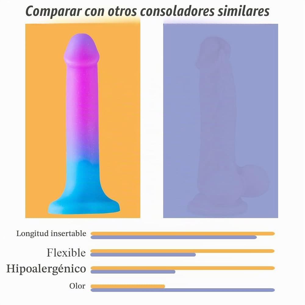 Dildo Anal Realista de 20 cm para el Punto G, Degradado, Ventosa, con Arnés | Silicona Líquida, Ventosa para Uso Manos Libres o Arnés, Placer Vaginal y Anal, Juguetes Sexuales