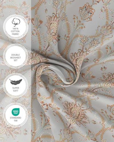 Image of Portico New York Flat Double Bedsheet Set 100% Cotton Super Soft with 2 Pillow Covers Radiance (Rainy Beige)