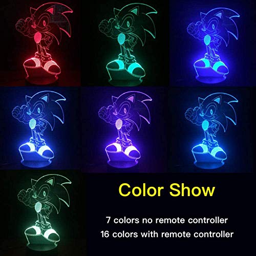 Lampada Sonic Hedgehog 3D Luce Notturna Bambini-16 Variazioni Di Colore/1 Telecomando/1 Base Nera/-Decorazione Camera Regali Creativi Anime Gadget Per Bambino Ragazzo Uomo Sonic Fans (Sonic Stand) - Image 4