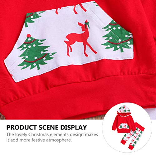 TOYANDONA 1 Set Baby Peuter Jongens Meisjes Kerst Sweatshirt Set Winter Herfst Lange Mouw Kleding Outfit Baby Hooded Tops Broek (80Cm Rood) - Afbeelding 8