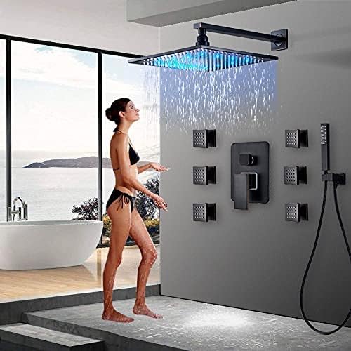 Robinet de douche à effet pluie en bronze noir avec mitigeur mural