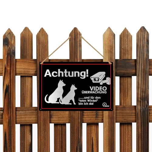 ZIENZENGYA 30x20cm Freilaufender Hund Videoüberwacht Metall Aluminium, Videoüberwachung Schild Hund Alu mit Vorgebohrten Löchern, Achtung Schilder Lustig und für den Toten Winkel Bin Ich Da