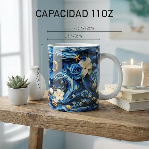 Yemaya Mug 11oz – Taza de cerámica espiritual azul y blanca miniatura 4