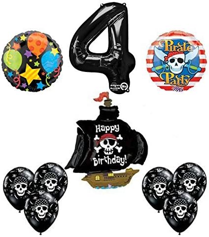 Suministros de fiesta de cumpleaños de barco pirata negro y decoraciones de globos
