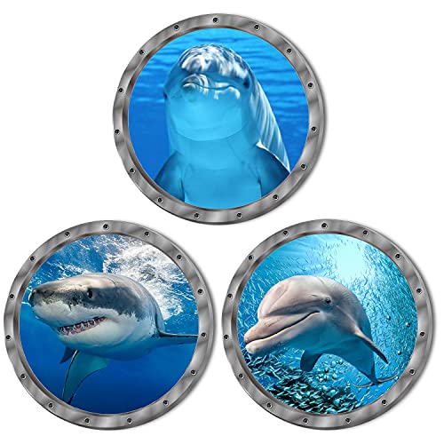 Ocean Animals World Under Sea Decor Includ Dolphins Sharks 3 Pcs Removable 3D Peel And Stick Vinyl Stickers For Bathroom,Wall Decor,Wall Stickers,Bedroom,Furniture #TOP5