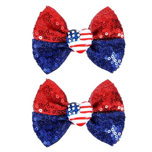 4th of July Hair Bow Clips Glitter Sequin Patriotic Hair Pins Alligator Barrettes for Toddler Baby Teen Girls Kids Independence Day Back School Outfits Decor Accessories Xmas Gift 4inch